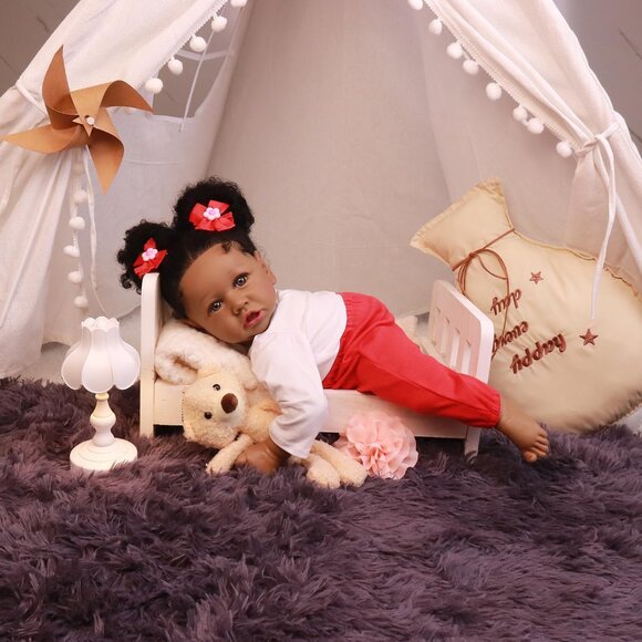 🆕22.8 Inch Reborn Doll with Soft Cloth Body African American Emma Girl Doll - Picture 10 of 11